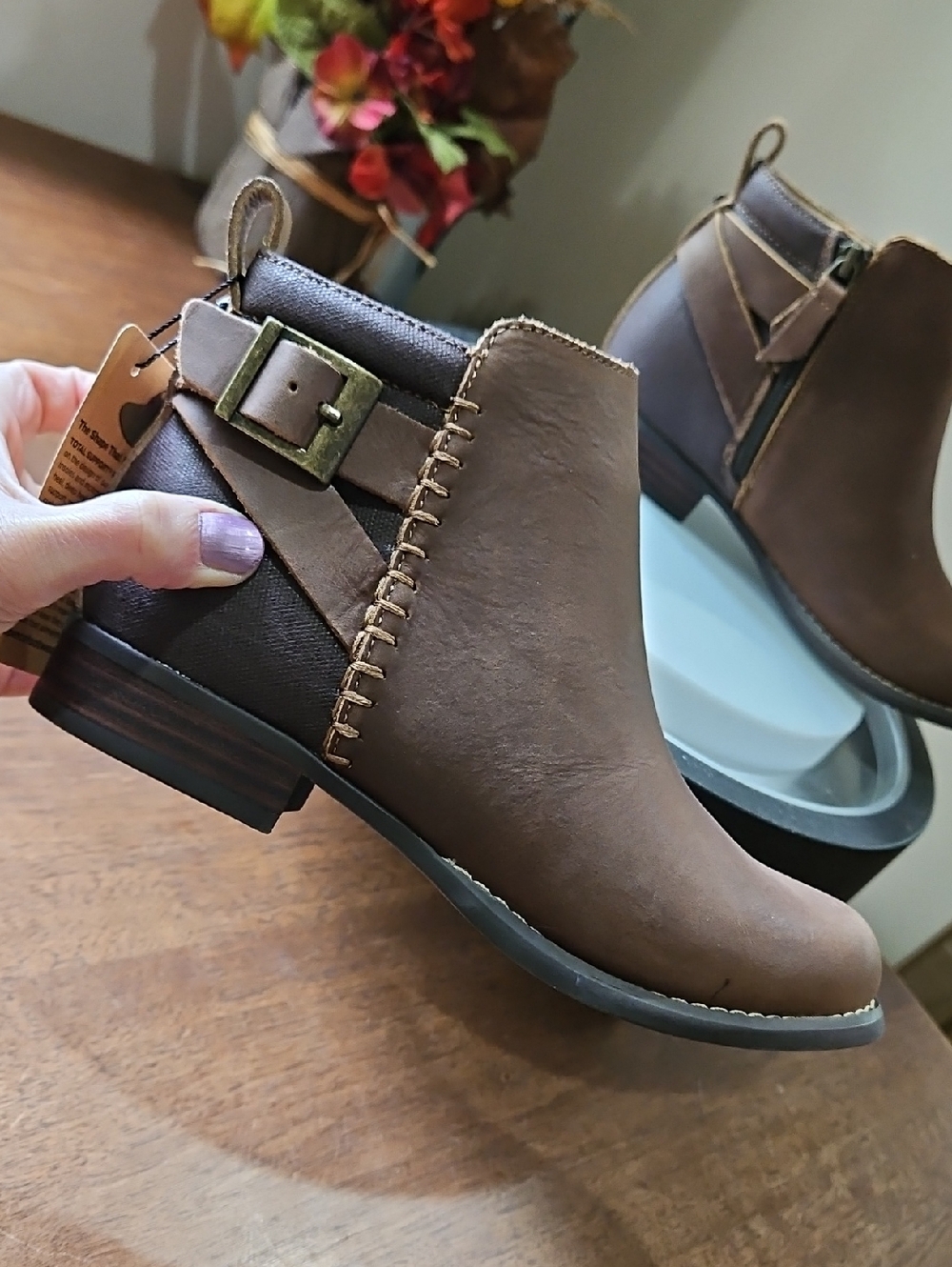 Women’s Brown Buckle Accent Ankle Bootie